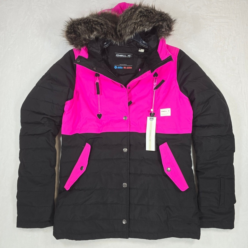 O'Neill Gemma Women's 14 Ski Snow Jacket Pink Black Faux Fur NWT